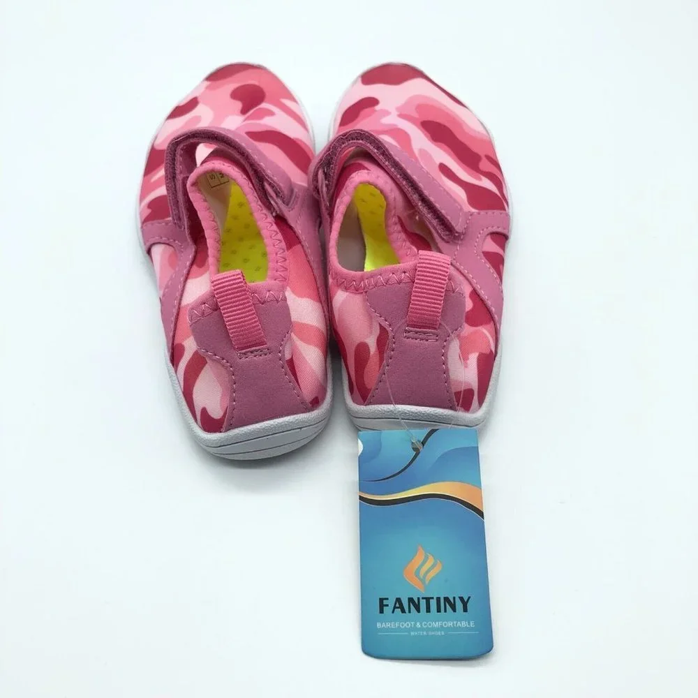 Fantiny Toddler Girls Water Shoes Hook & Loop Camouflage Fabric Pink 28 US 11